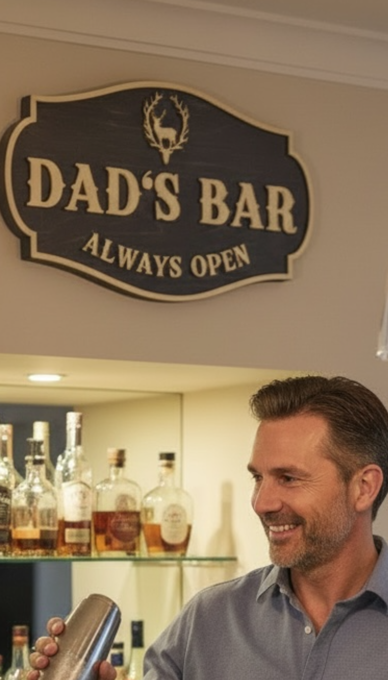 Rustic Wooden Man Cave Sign – “Dad's Bar"