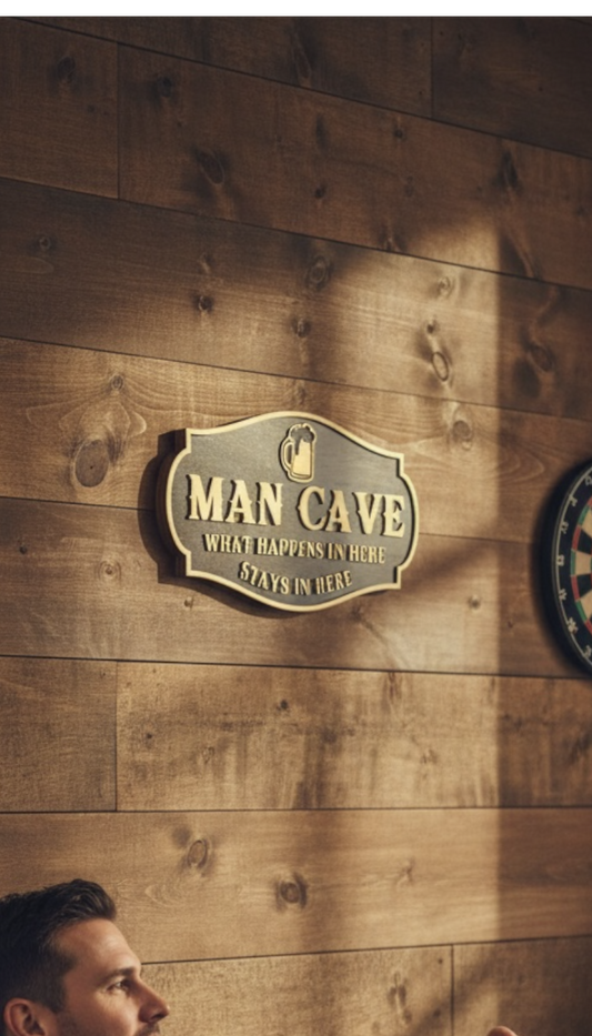 Rustic Wooden Man Cave Sign – “Man Cave - What Happens In Here Stays In Here”