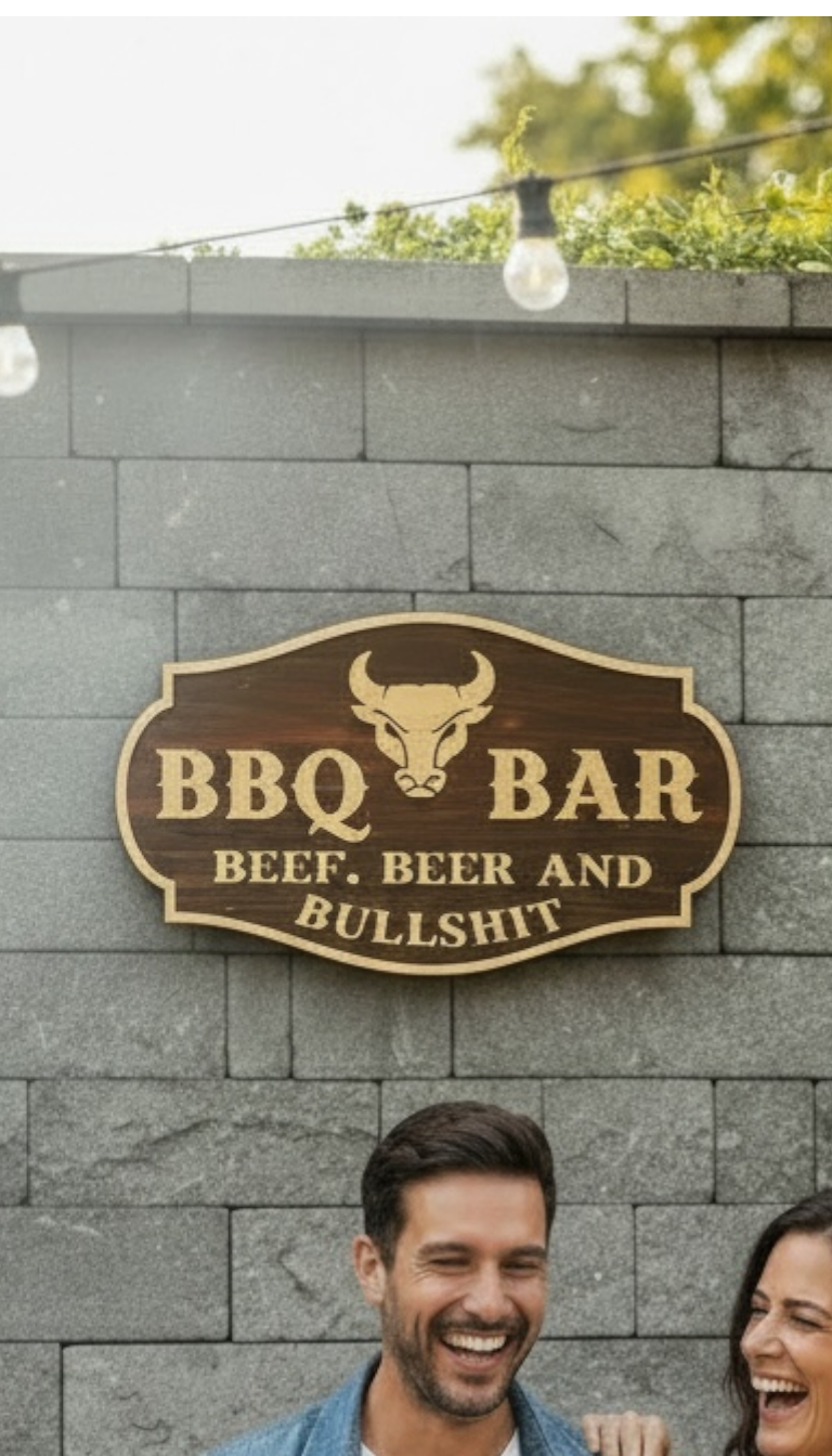 Rustic Wooden Man Cave Sign – “Beef, Beer & Bullshit”