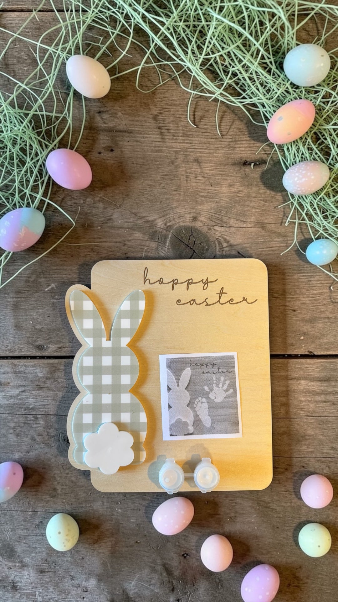 Hoppy Easter - Personalised Easter Bunny Handprint Keepsake Board