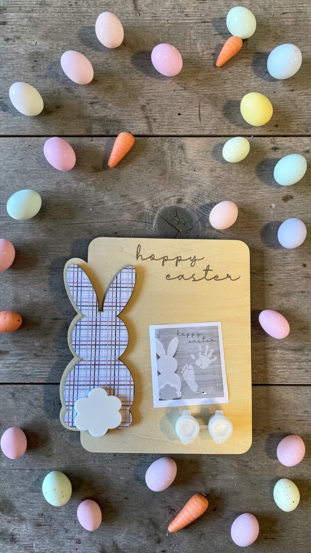 Hoppy Easter - Personalised Easter Bunny Handprint Keepsake Board