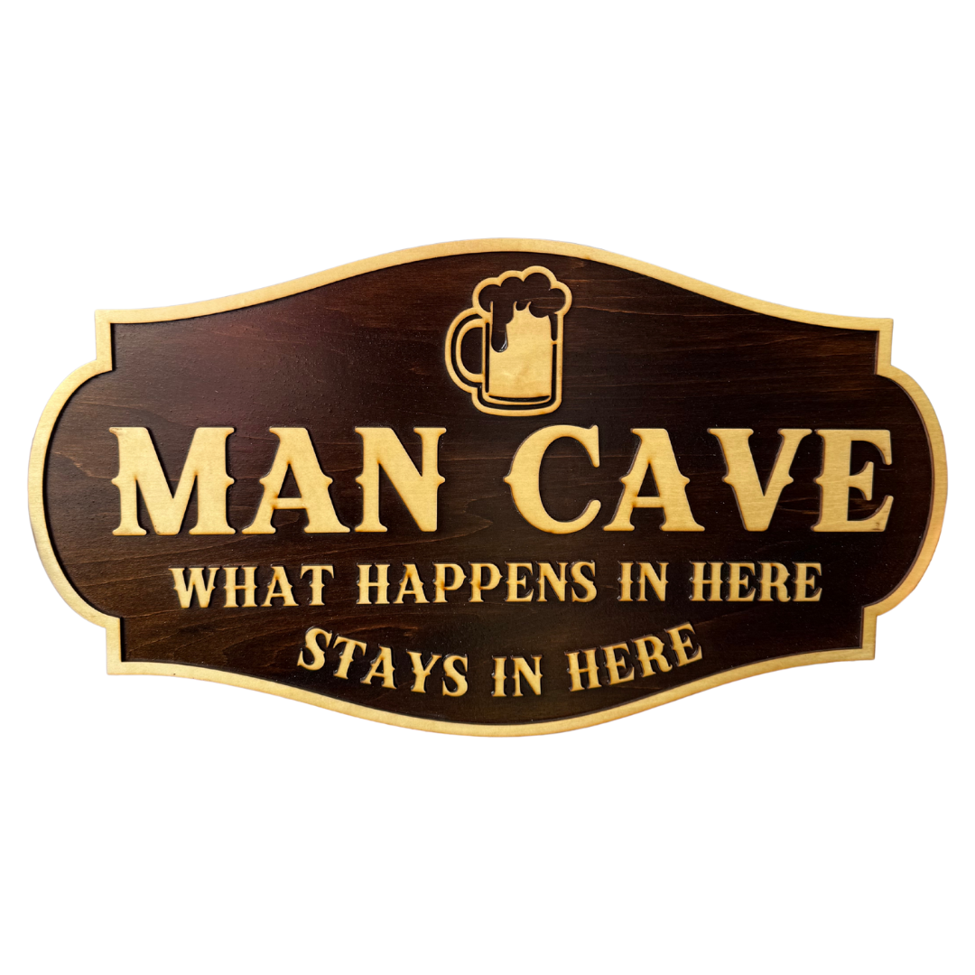 Rustic Wooden Man Cave Sign – “Man Cave - What Happens In Here Stays In Here”
